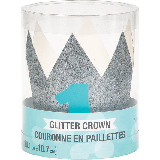 Mini corona plateada con brillo azul | Primer cumpleaños niño