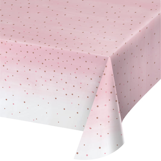 Mantel rosado con puntos dorados en papel x 1 UND