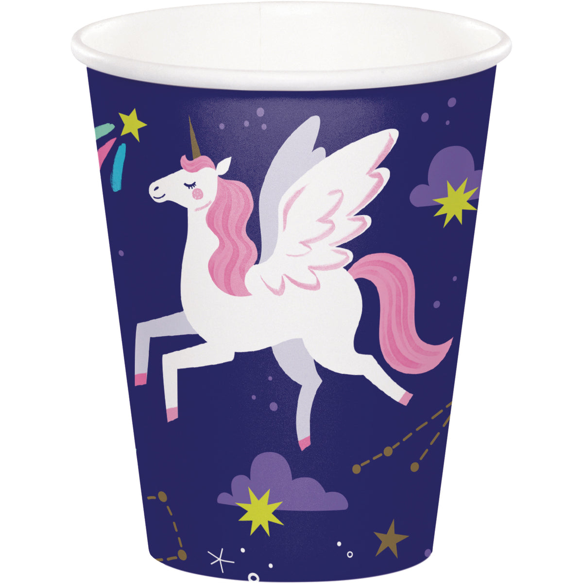 Vasos desechables unicornio con estrellas