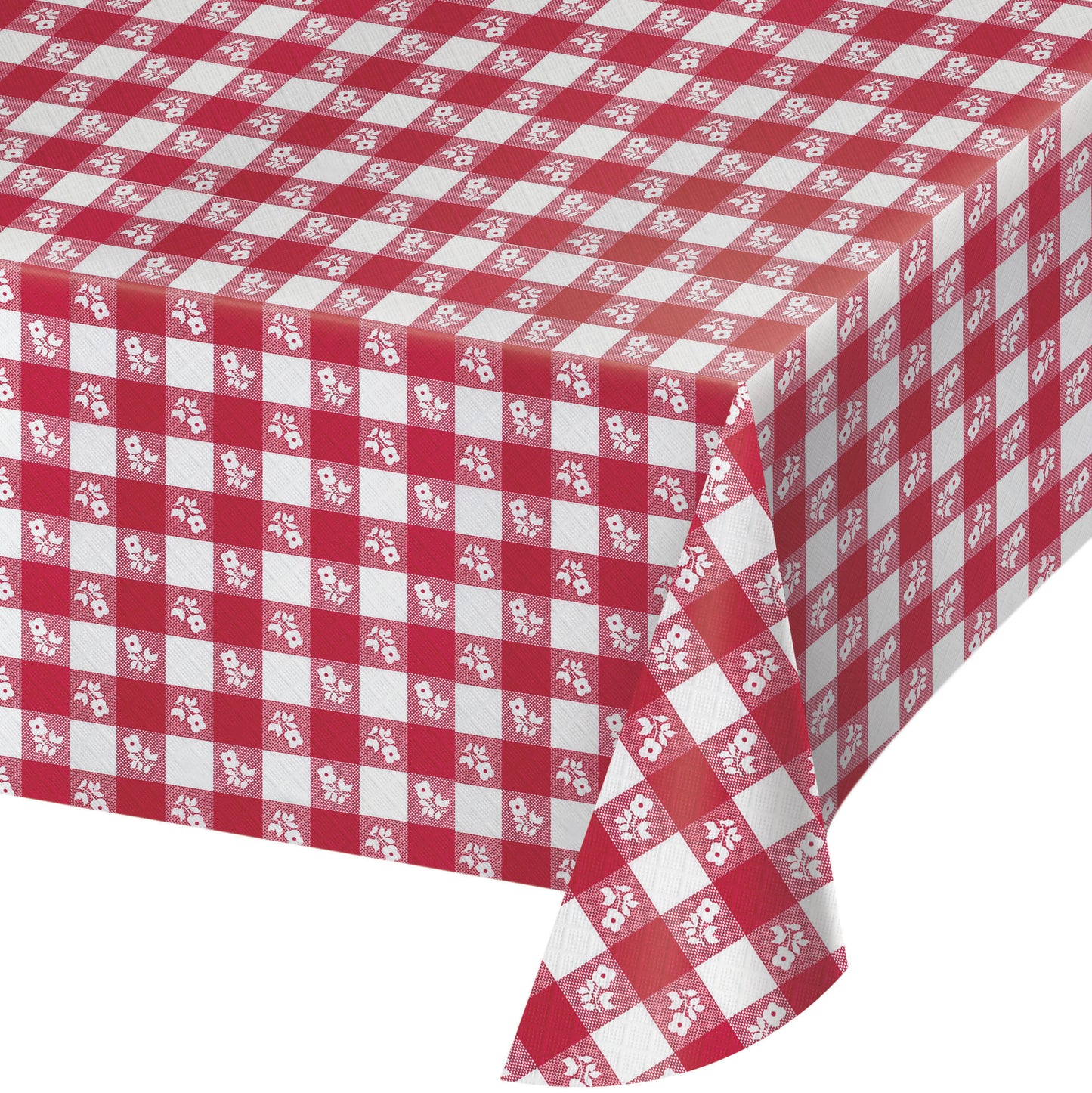Mantel Picnic Cuadros rojo y blanco de plástico con diseño de flores, ideal para barbacoas y eventos al aire libre, tamaño 137x274cm.