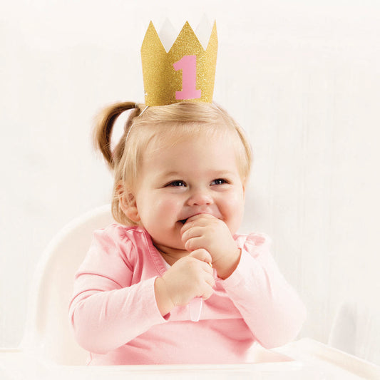 Mini corona plateada con brillo rosa | Primer cumpleaños niña