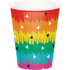 Vaso de papel biodegradable con diseño de flecos multicolor del Kit Fiesta Mexicana ExpertiBox, perfecto para celebraciones.