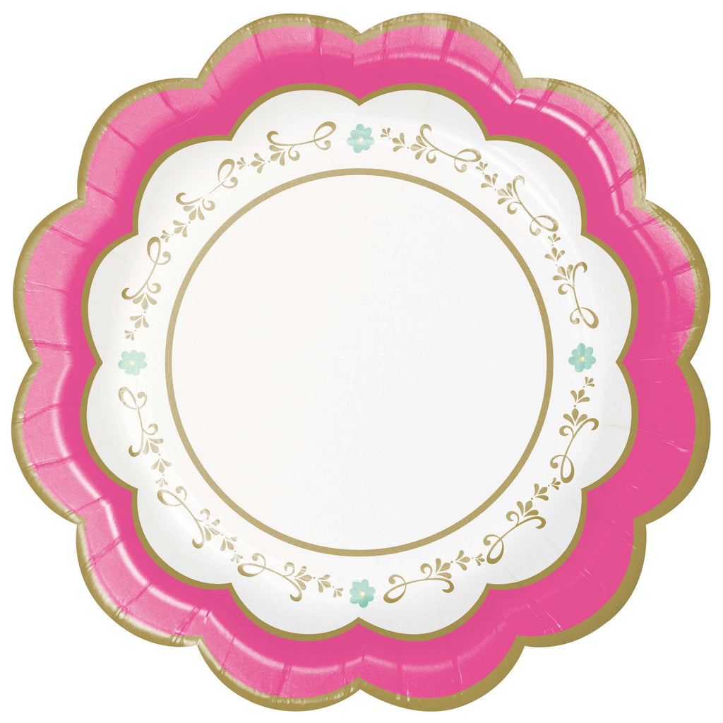 plato con borde dorado y flores pequeñas sobrio