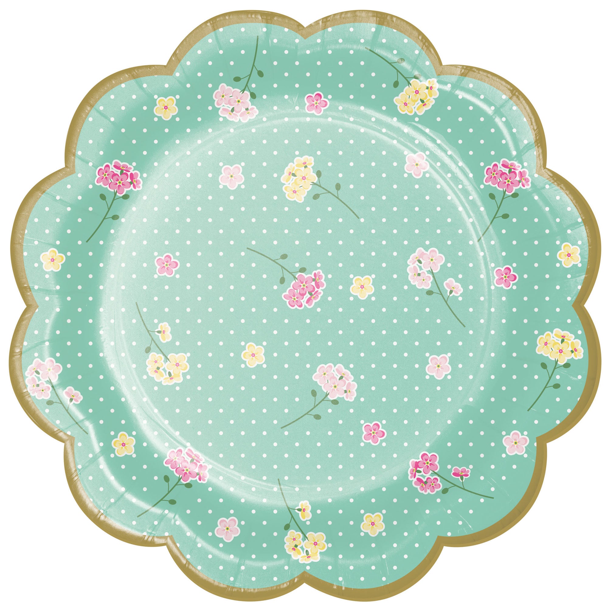plato estampado flores rosa y amarillas con fondo verde