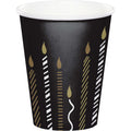 Vasos Golden Wishes 9oz velas doradas plateadas fondo negro x8 | Cumpleaños adulto Colombia