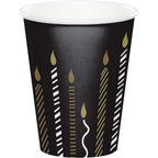 Vasos Golden Wishes 9oz velas doradas plateadas fondo negro x8 | Cumpleaños adulto Colombia