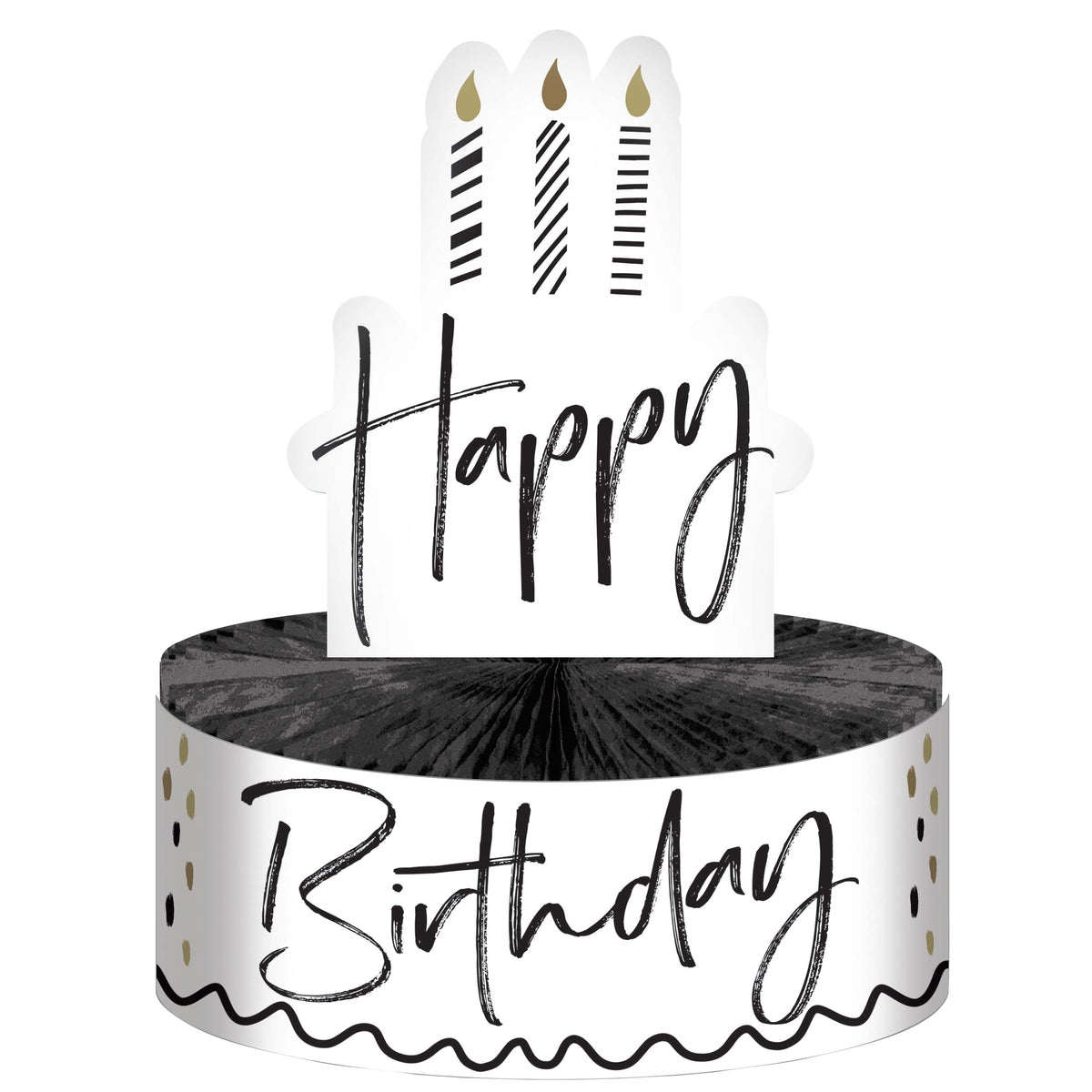 Centro de Mesa Happy Birthday Negro y Dorado x 1 UND