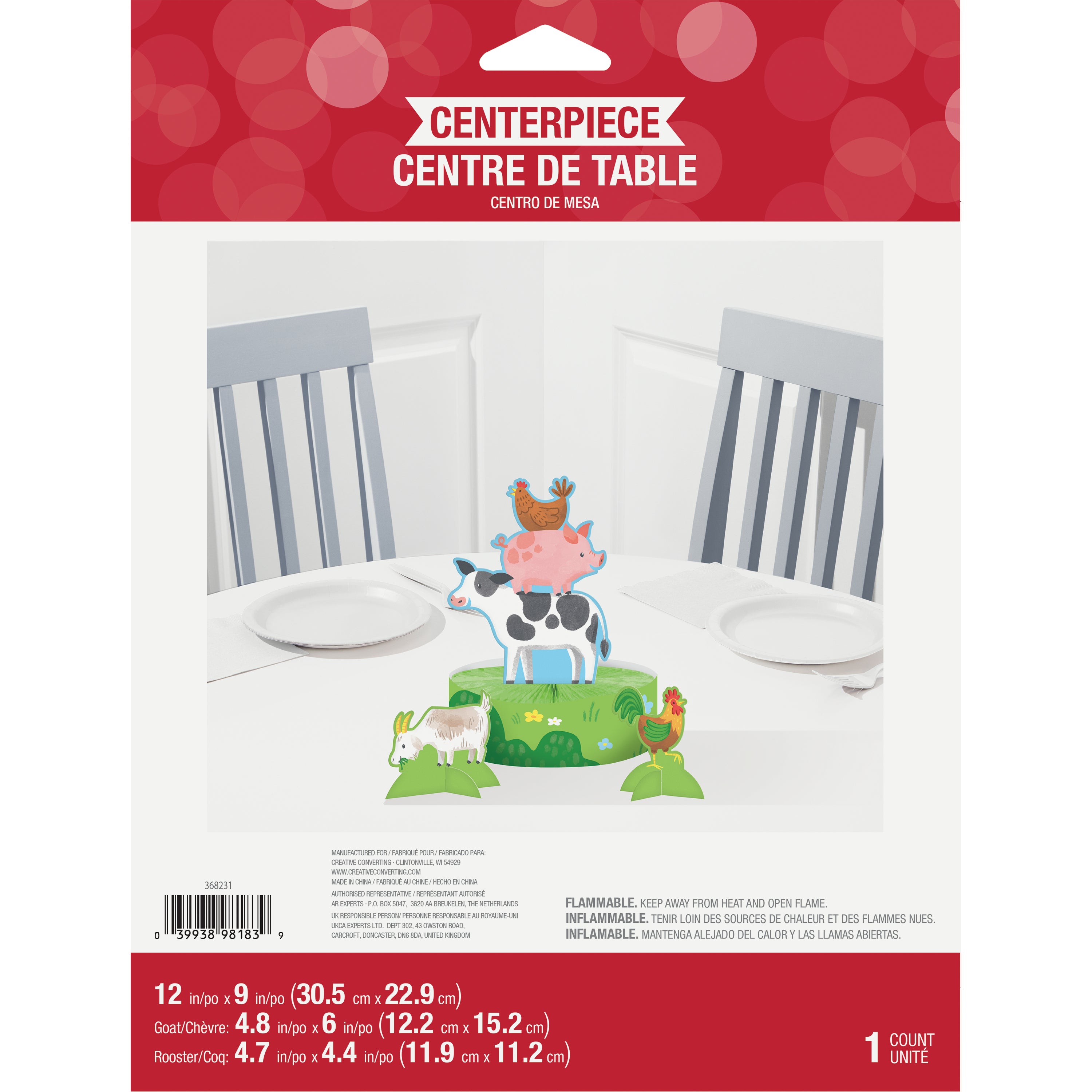 Centro de mesa Animales de la granja x 3 UND