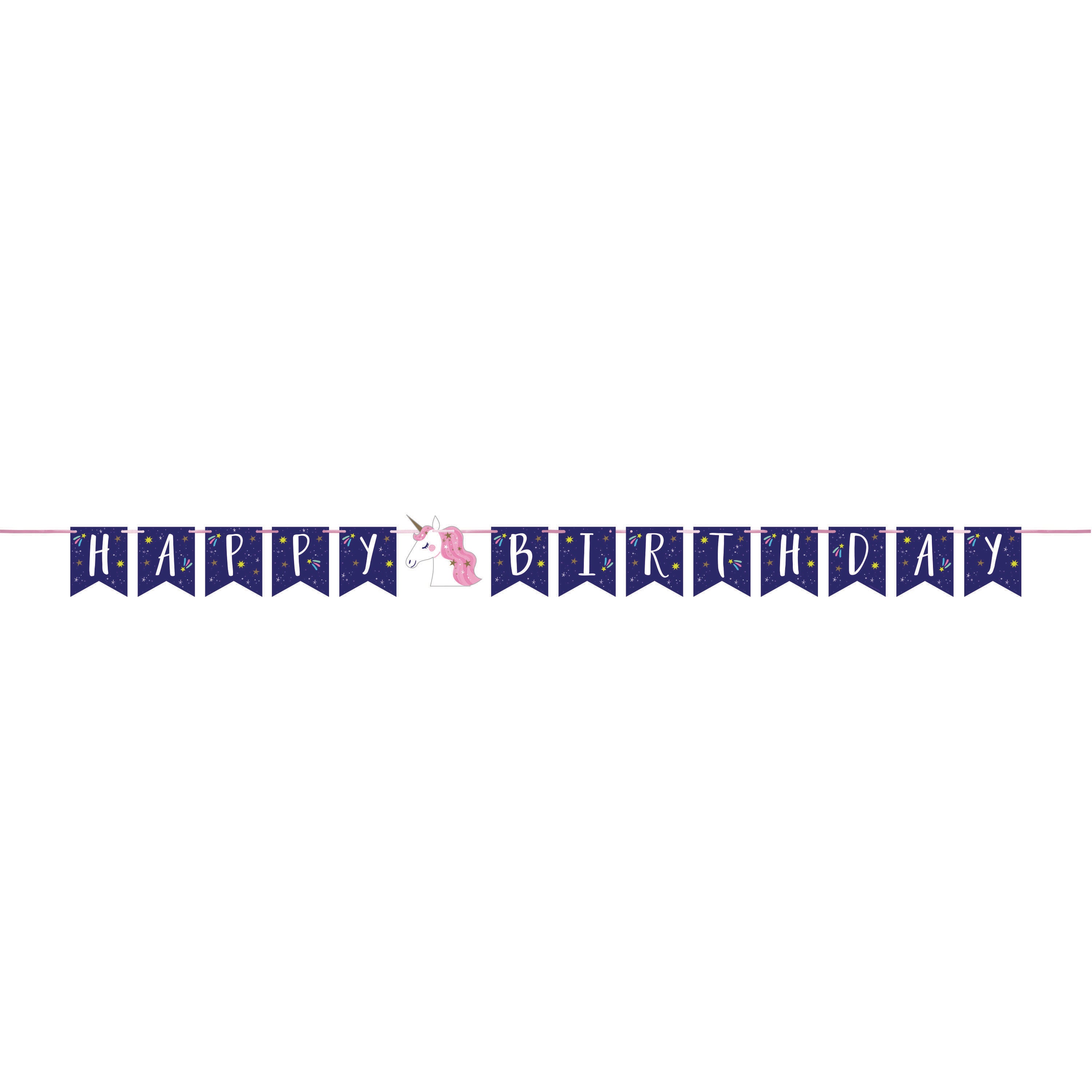 Banderín Happy Birthday Unicornio Estelar x 1 UND