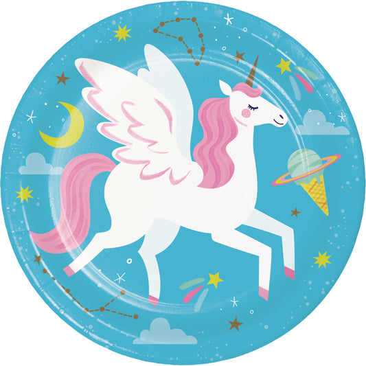 Platos para fiesta unicornio con constelaciones y luna