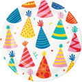 Plato Fiesta Make a wish con diseño de sombreros de cumpleaños coloridos. Paquete de 8 platos de papel rígido, tamaño 17.7 cm, ideal para fiestas de adultos.