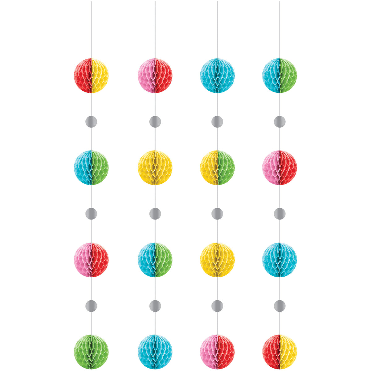 Decoración colgante honeycomb multicolor 36" x4 | Party Animals Make a Wish cumpleaños Colombia
