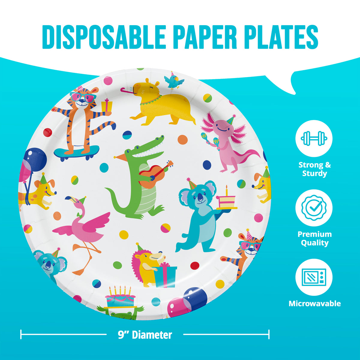 Platos Party Animals surtidos 17.7cm x 8 UND