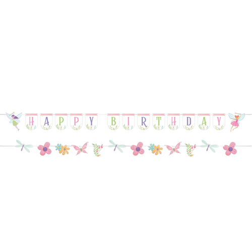 Banderín Happy Birthday Hadas | Artículo decorativo para cumpleaños infantil