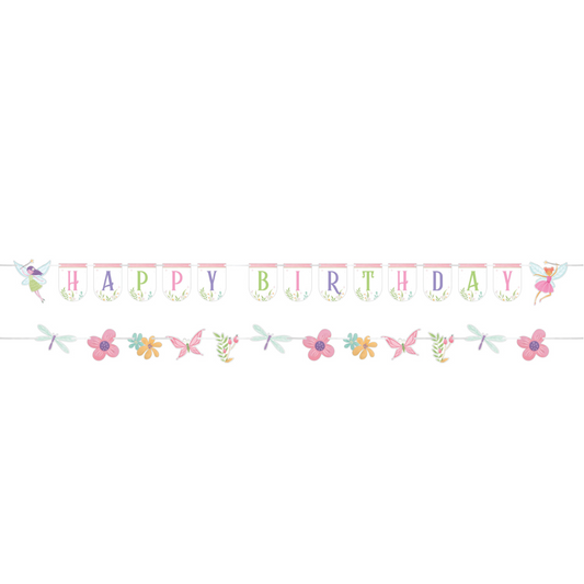 Banderín Happy Birthday Hadas | Artículo decorativo para cumpleaños infantil