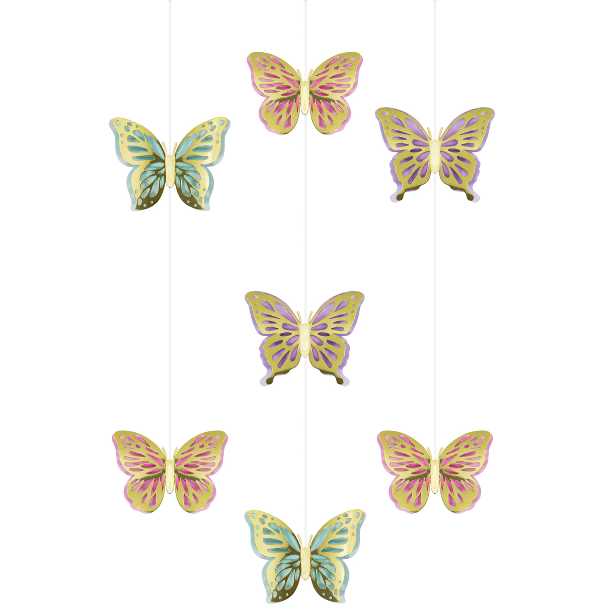 Colgantes decorativos mariposas papel x3 106.6x17cm | Cumpleaños niña adulto Colombia