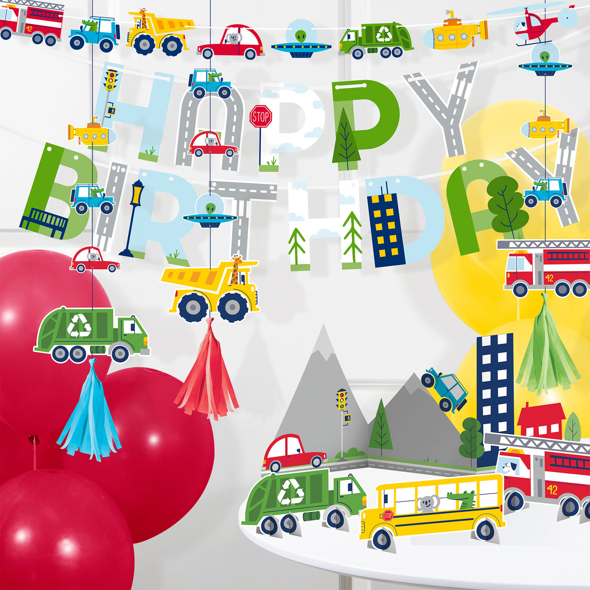 decoracion fiesta infantil de carros y trasnportes