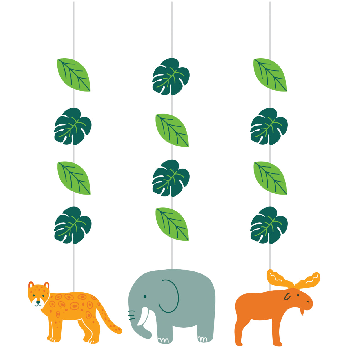 Guirnalda colgante World Adventure con tigre, elefante y alce