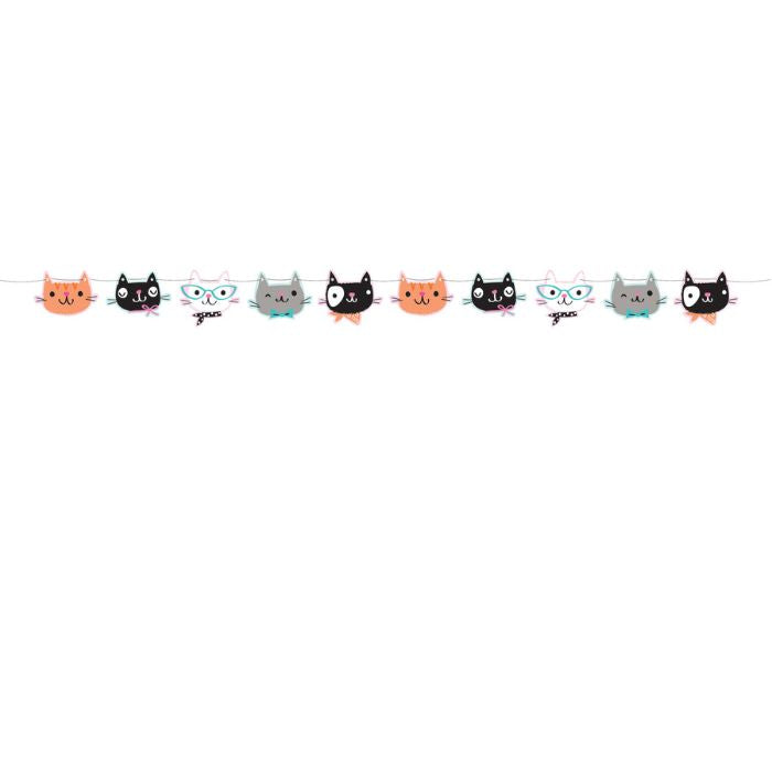 Guirnalda caritas gatos colores 14cm x1.7m cartón | Cumpleaños niña gatos Colombia