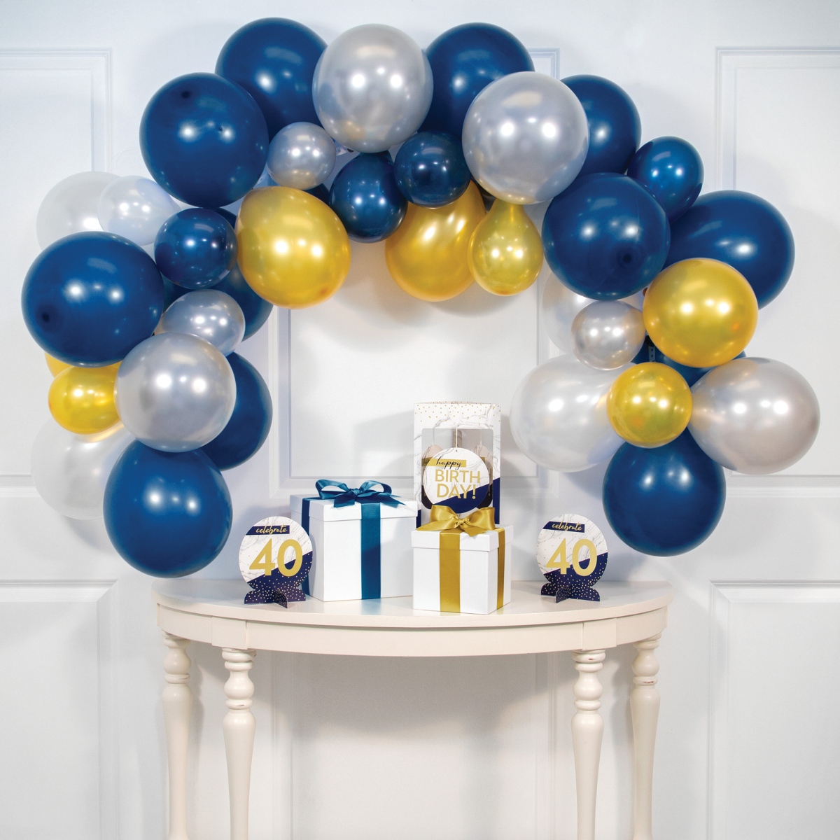 Kit guirnalda globos azul-dorado