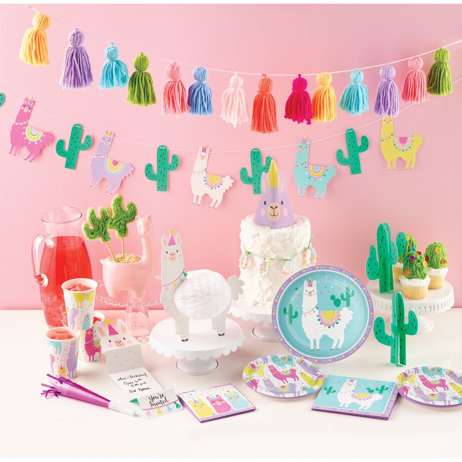 Kit Llama Party con platos, vasos y servilletas coloridas para cumpleaños