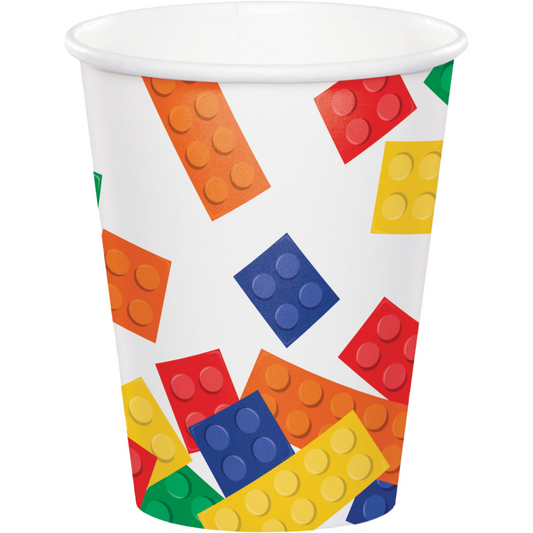 Vasos desechables Fiesta LEGO con bloques de colores | Decoración temática
