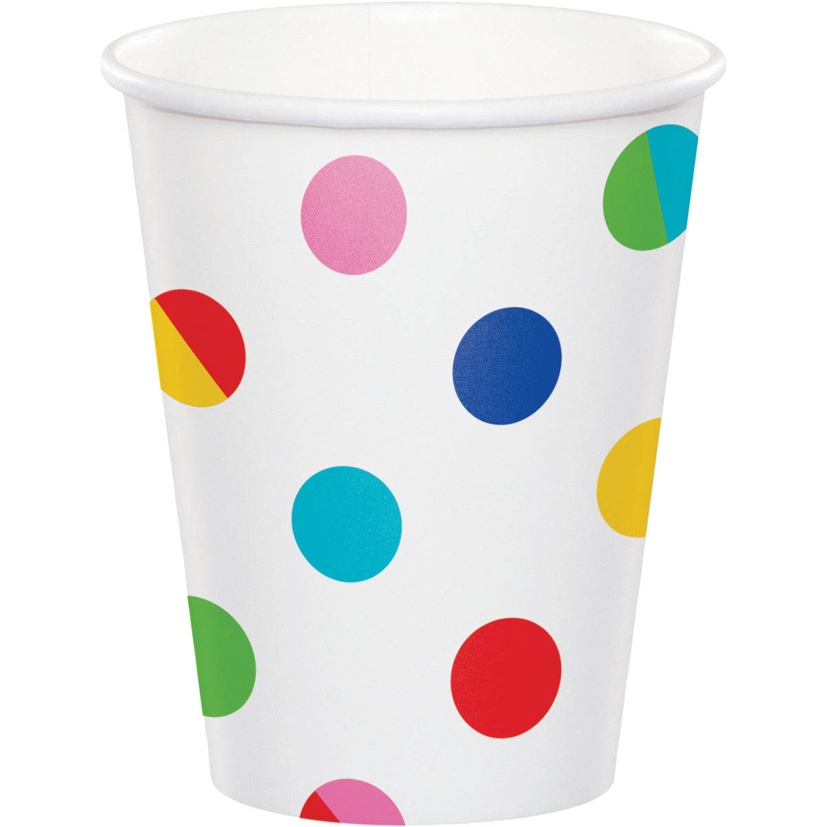 vasos desechables de cartón con puntos de colores para fiestas de cumpleaños de niños y adultos