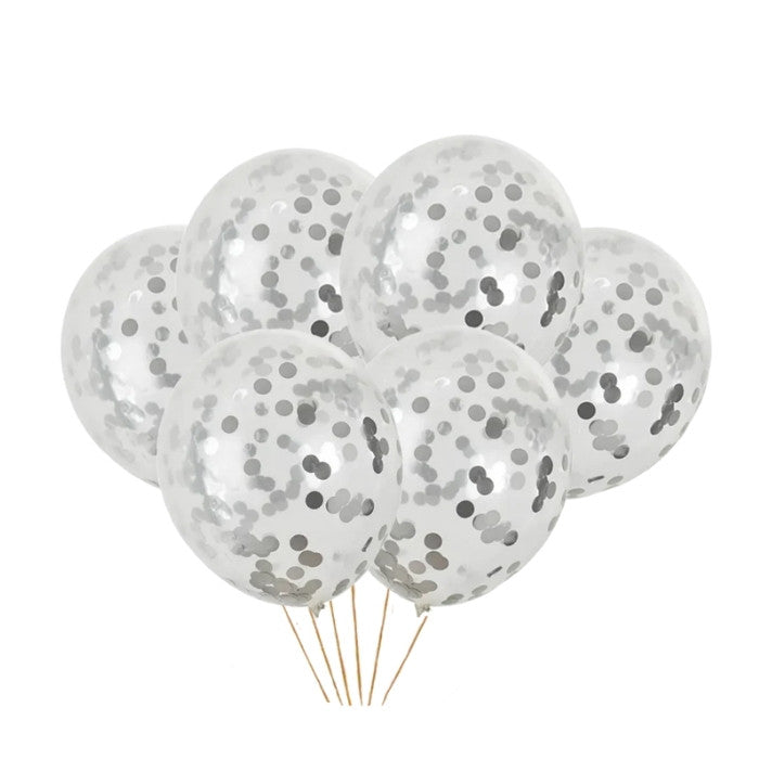 Pack Globos Transparente con Confeti Plateado x 6 UND