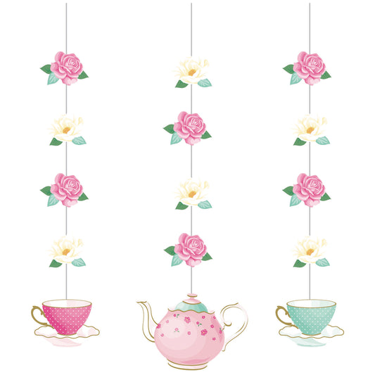 Decoración colgante Floral Tea Party con tazas y tetera para fiestas femeninas