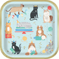 Platos Cuadrados Fiesta Gatuna Pawty Animals 22.8cm x 8 UND