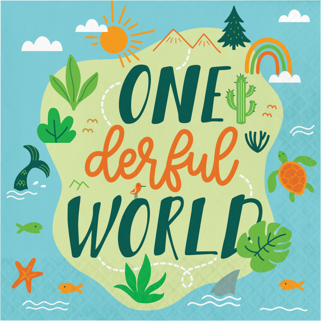 Servilletas de lujo World Adventure con mapa y detalles de naturaleza para primer año de niño
