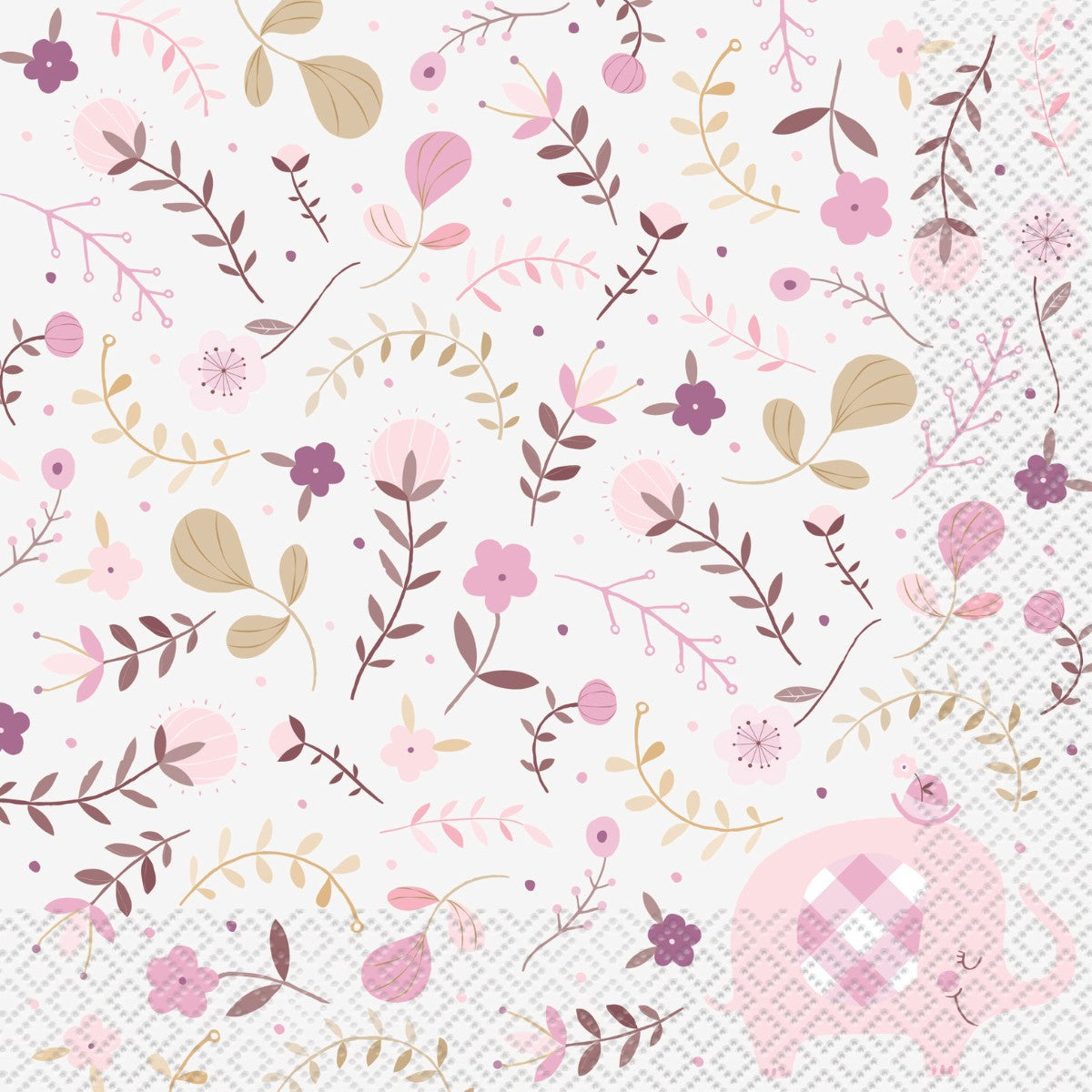 Servilletas Grandes Baby Girl Elefante Floral x 16 UND