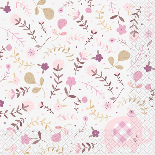 Servilletas Grandes Baby Girl Elefante Floral x 16 UND