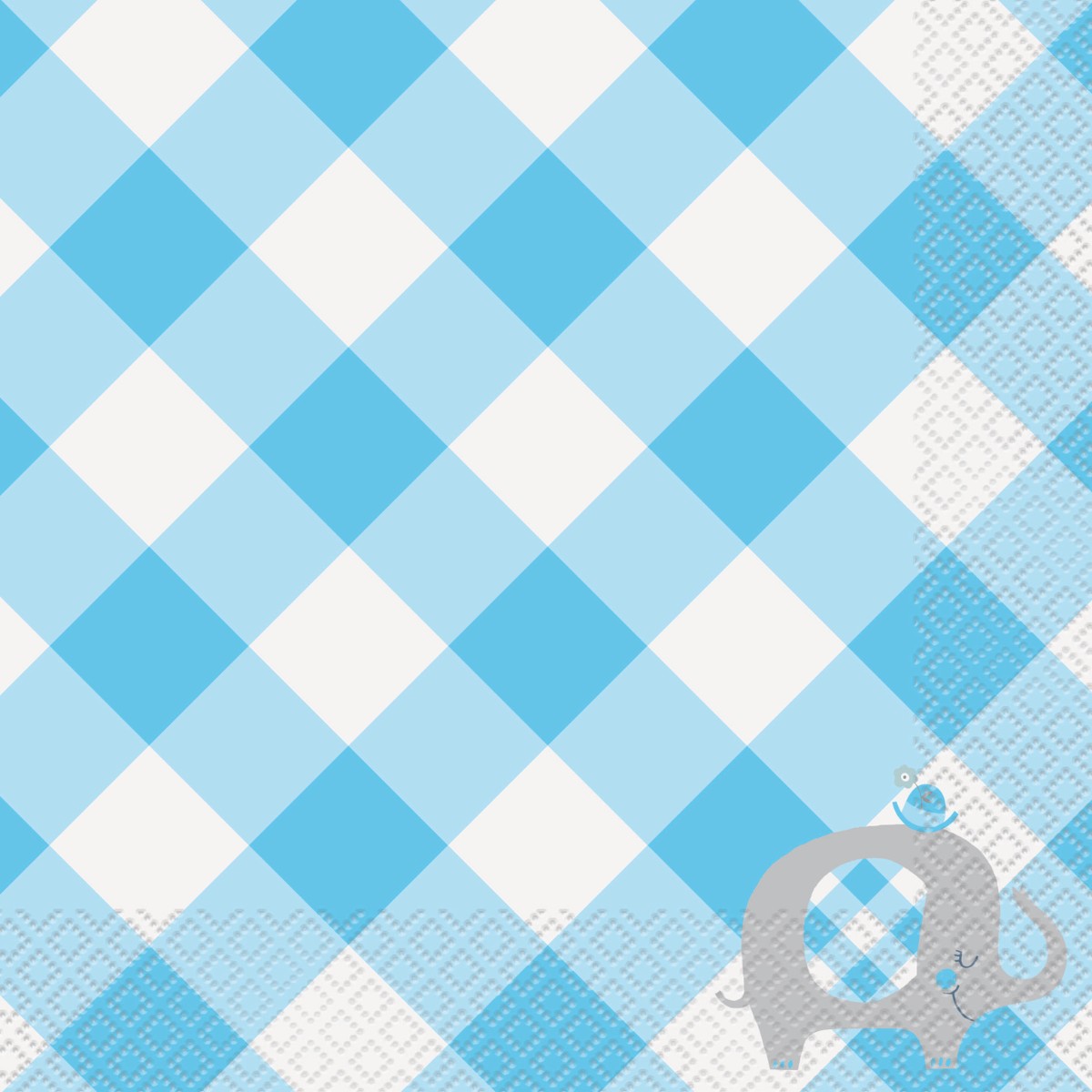 servilletas baby shower elefante niño cuadros azules y blancos